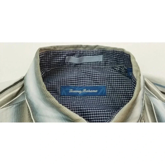 Tommy Bahama Size Small Men's Cotton Silk Blend Hem Logo Tag Stripe Long Sleeve - Picture 5 of 11